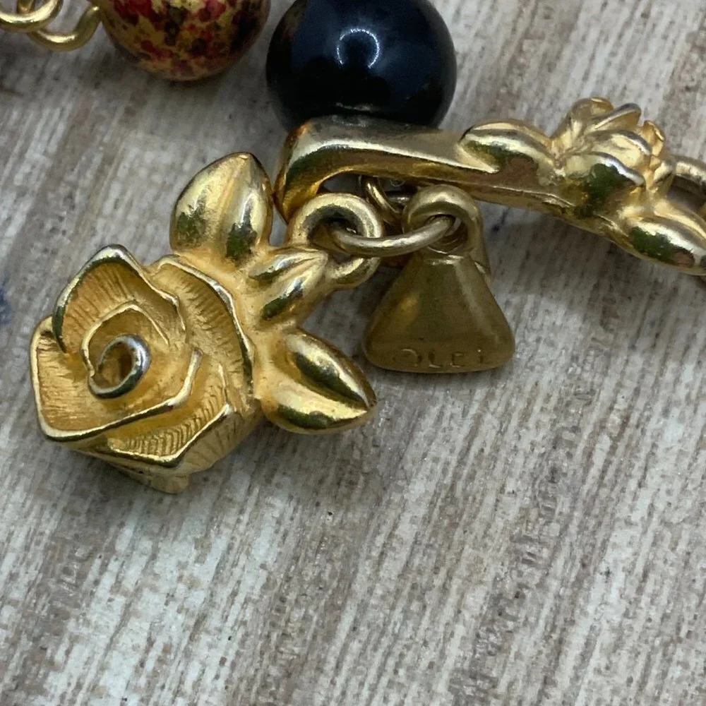 Liz Claiborne Vintage Gold Tone Filigree Beaded Lucite Necklace